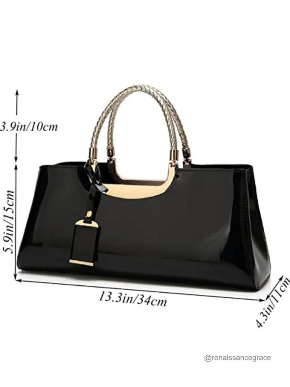 Glossy Faux Patent Leather Tote Satchel Top Handle Structured Shoulder Bag